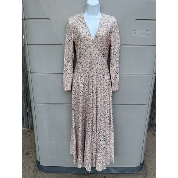 Victor Costa vintage scattered sequin disco Champagne gown V-neck Long Sleeves S - Picture 4 of 11